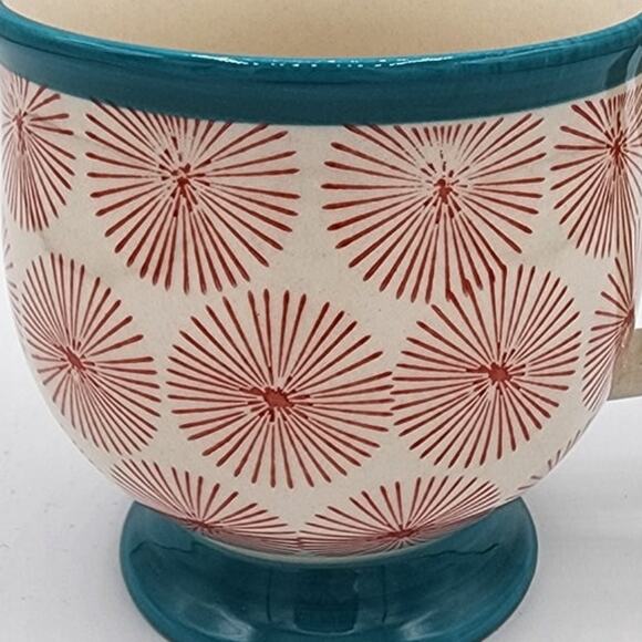 The Pioneer Woman Turquoise Blue Red Starburst Ceramic Dinnerware Coffee Tea Mug - Picture 2 of 8